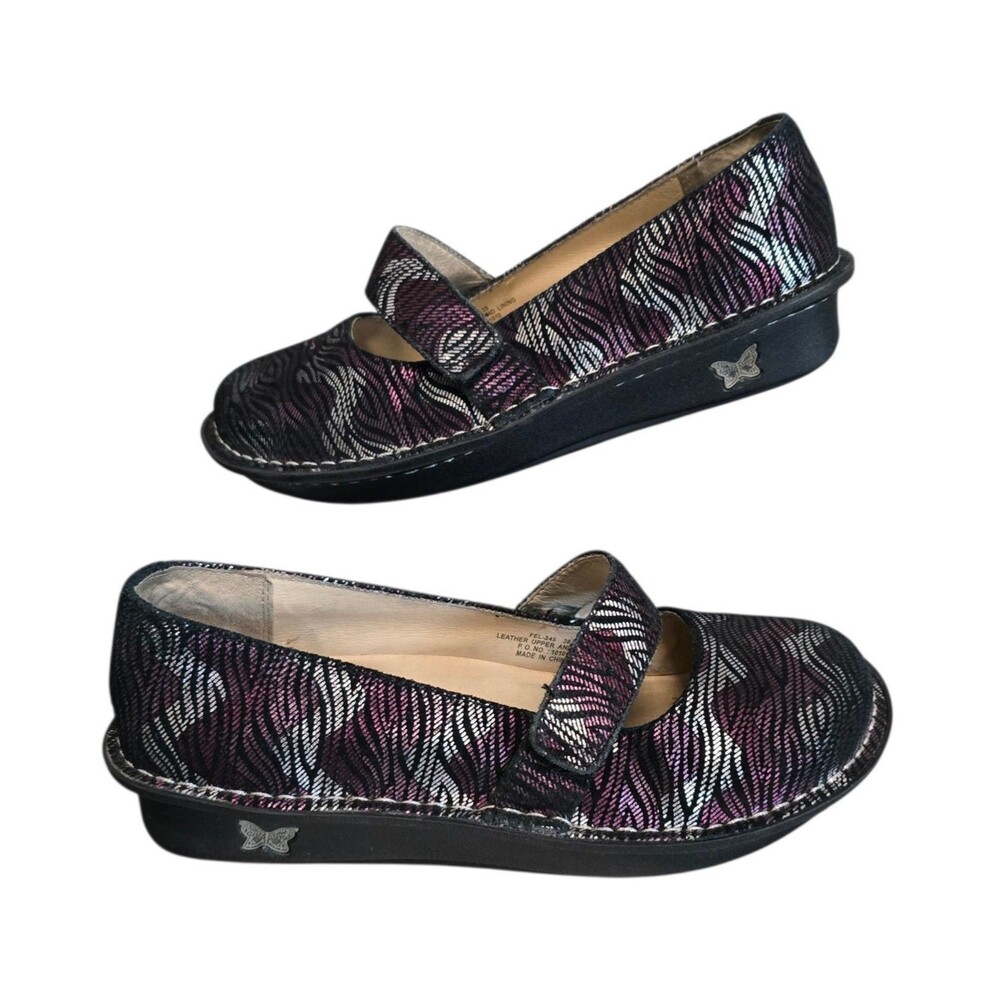 Alegria FEL 345 Mary Jane Shoes Womens US 8-8.5 Purple Silver Comfort EU 38